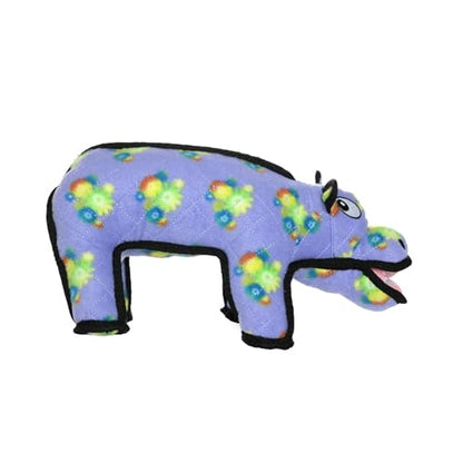 TUFFY - World's Tuffest Soft Dog Toy - Zoo Hippo - Squeakers - Multiple Layers. Made Durable, Strong & Tough. Interactive Play (Tug, Toss & Fetch). Machine Washable & Floats. (Regular) - color: Purple/Yellow