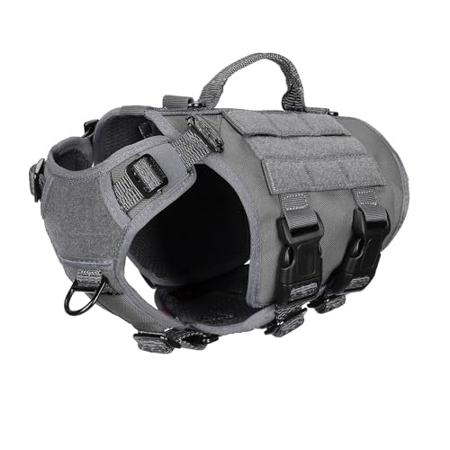 ICEFANG GN3 Tactical Dog Harness with 6X Buckle,Dog Molle Vest with Handle,3/4 Body Coverage,Hook and Loop Panel for ID Patch,No Pulling Front Clip (XS (17"-23" Girth), Wolf Gray) - color: Wolf Gray, size: XS (Pack of 1)