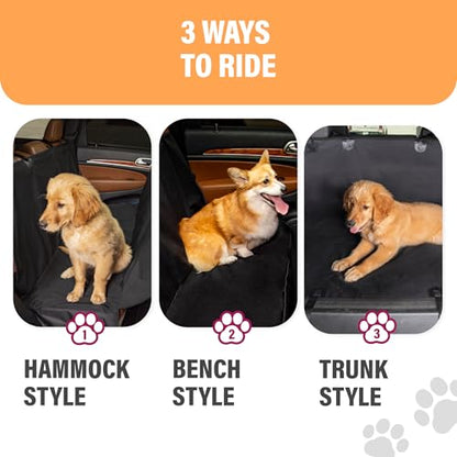 Active Pets XL Waterproof Hammock Large Car Seat Cover, Fits SUVs Trucks Big Sedans, Secure Convertible Travel Bed Protects Backseat Cargo from Dog Puppy Pet Water Food Drool Urine, Black w/Blue Trim - color: Blue, size: XL