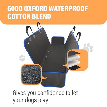 Active Pets Waterproof Hammock Standard Car Seat Cover, Fits Sedans Hatchbacks Crossovers Coupes Compact Vehicles, Secure Convertible Travel Bed Protects Backseat Cargo from Dogs, Black w/Blue Trim - color: Blue, size: Standard