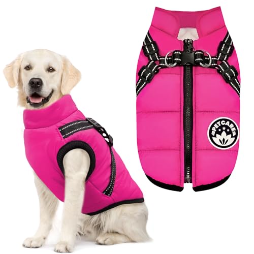 PETCARE Winter Dog Coat with Harness Built in Waterproof Dog Jackets Warm Pet Fleece Vest Windproof Snow Jacket Snowsuit Reflective Dogs Cold Weather Coats for Puppy Small Medium Large Dogs Cats - color: Pink, size: S(Chest 12.6" Suggest 2-3 lbs)