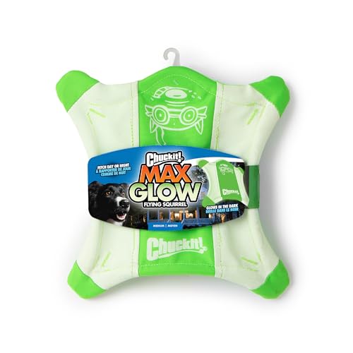 Chuckit! Flying Glow Squirrel Fetch Dog Toy, Medium 10.5", Glows in Dark | Lightweight and easy to throw for night play, suits all breeds and sizes, pack of 1, keeps active pups chasing after dusk - style: Flying Glow Squirrel