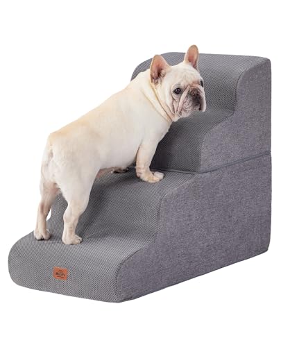 Gray Curved Dog Stairs Ramp for High Beds 22.8" H, 4-Step Dog Steps for Small Dogs and Cats, Pet Stairs for High Bed Climbing, Non-Slip Balanced Pet Step - color: Gray, style: 4-Step