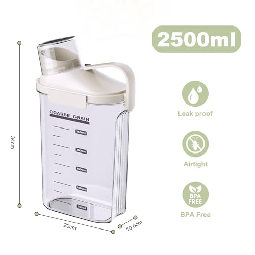 LANGMINGDE 1 Piece Cereal Containers Storage, 2.5L/85oz Rice Airtight Storage Container, BPA Free Clear Plastic Cereal Dry Food Flour Bin, Dog Cat Food Dispenser with Measuring Cup, for Kitchen Pantry