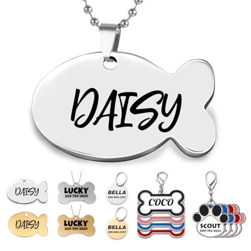 Stainless Steel Pet ID Tags Customize Personalized Dog and Cat Tags Engraved Dog Tag with Custom Text, Fishbone - color: Fishbone