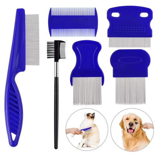 6 Pack Flea Comb for Cats Dogs,Stainless Steel Dog Cat Grooming Combs With Rounded Teeth,Double-Sided Tear Stain Remover,Dematting Comb For Dogs Cats Ideal for Small, Medium & Large Pets (Blue) - color: NEW Blue