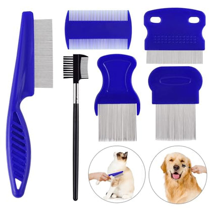6 Pack Flea Comb for Cats Dogs,Stainless Steel Dog Cat Grooming Combs With Rounded Teeth,Double-Sided Tear Stain Remover,Dematting Comb For Dogs Cats Ideal for Small, Medium & Large Pets (Blue) - color: NEW Blue