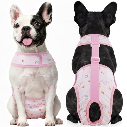 Kuoser Dog Diapers Female with Suspenders, Escape-Proof Doggie Diaper That Stay On, Washable Dog Diapers for Heat, Incontinence & Puppy Training,Reusable Puppy Diaper Female Small Medium Large Dogs,XS - color: Blush Pink, size: XS