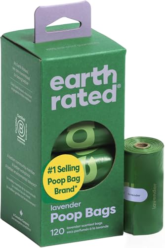 Earth Rated Poop Bags for Dogs Guaranteed Leak Proof and Extra Thick Waste Bag Refill Rolls, Lavender Scented, 120 Bags - size: 120 Bags, style: Lavender
