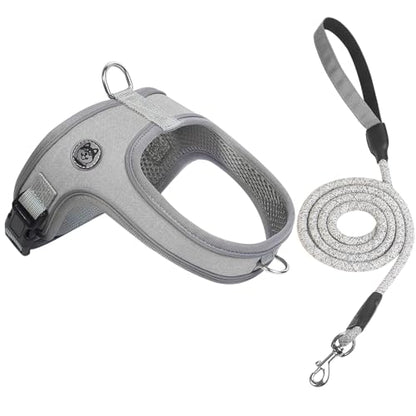 Dog Harness and Leash Set, No Pull Saddle Style Pet Harness, Breathable Mesh Adjustable Reflective Dog Vest for Medium Small Dogs Harness 2 D-Rings, Grey, M - color: Grey, size: M