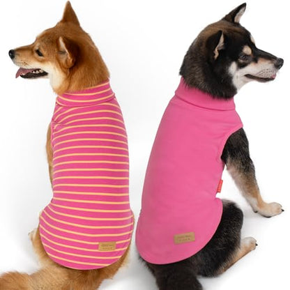 KYEESE 2Pack Dog Sweater Turtleneck Pets Coats Warm Stretchy Pet Sweatshirt Pullover Small Pet Sweaters Soft Dogs Clothes Dog Sweaters for Small Dogs Girl - color: 8# Pink+Pink Stripe, size: Small (4-7lbs)