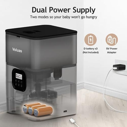 VOLUAS Automatic Cat Feeders - Pet Dry Food Dispenser with Timer, Automatic Cat Feeders with Desiccant Bag, Programmable Portion Size Control 4 Meals Per Day, 10s Voice Recorder | Programmable Portion Control, Up to 4 Meals Daily, Dual Power Supply, Power