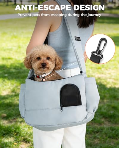 Lightweight Pet Sling Carrier for Small Dogs up to 7 lb, Grey | Stylish, Versatile, Soft Dog Sling Carrier with Safety Buckle and Breathable Anti-Scratch Mesh for Travel