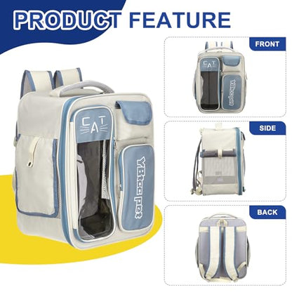 Pet Backpack Carrier, Portable and Ventilated, Oxford Cloth, Dogs Cats and Little Animals Travel Bag 12.99" Up to 16.5 Lbs, (Blue), Intended for Hiking/Camping/Traveling - color: Blue