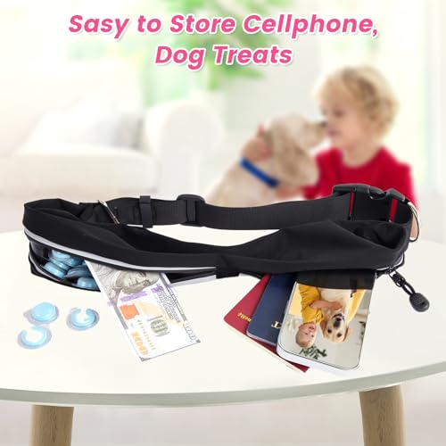 Caudblor Waist Leash for Medium Large Dog Walking, Bungee Hands Free Leash with Zipper Pouch, Around The Waist No Pull Running Dog Belt, Padded Handle Jogging No Hands Heavy Duty - color: Rose