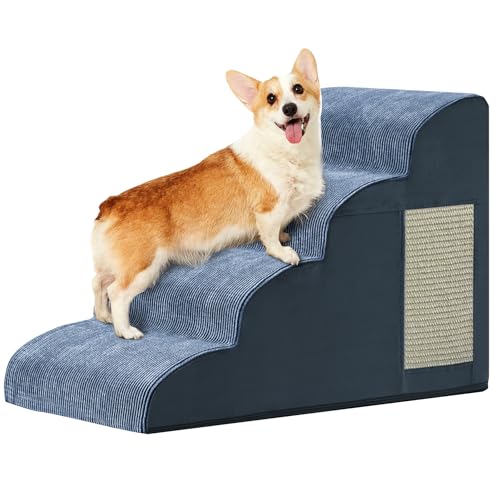 Navy Portable Pet Steps - 4-Step Dog & Cat Ramp for Bed, Couch, Sofa & Chairs - Non-Slip, High Density Foam - color: Navy, size: 4-Step 19.7"H