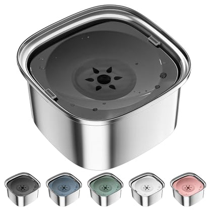 UPSKY 3L Dog Water Bowl 101oz Stainless Steel No Spill Large Capacity Dog Food Water Bowl Slow Water Feeder, Spill Proof Pet Water Dispenser Vehicle Carried Travel Water Bowl - color: gray