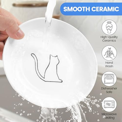 Ceramic Elevated Cat Bowls - Whisker Friendly, Anti-Vomiting, Stylish & Hygienic Cat Bowl Set (Line Cat, 2 Pack) - color: line cat, size: raised dish,2 pack