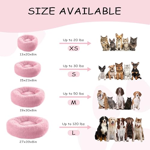 Bunlitent 39 inch Calming Dog Bed, Donut Dog Bed for Large Sized Dog, Pink | Plush Anti-Anxiety, Donut Shape, Warming Cozy, Round Cuddler Nest, Soft Cute,Marshmallow Cuddler Nest Pet Bed - color: Pink, size: 39"L x 39"W x 8"Th