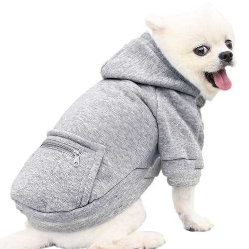 Jecikelon Dog Hoodies for Small Dogs with Zipper Pocket, Soft Fleece Puppy Clothes with Rope Hat, Warm Winter Outfits Cold Weather Coats, Cute Sweatshirt Chihuahua Costume (Grey, X-Large) - color: Y02-Grey, size: X-Large