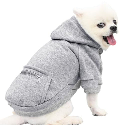 Jecikelon Dog Hoodies for Small Dogs with Zipper Pocket, Soft Fleece Puppy Clothes with Rope Hat, Warm Winter Outfits Cold Weather Coats, Cute Sweatshirt Chihuahua Costume (Grey, X-Large) - color: Y02-Grey, size: X-Large