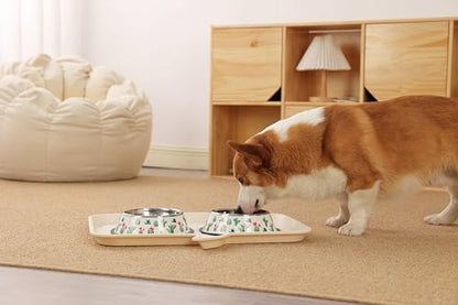 Stainless Steel Dog Bowls, Food and Water Non Slip Anti Skid Stackable Pet Puppy Dishes for Small, Medium and Large Dogs (2 Pack) - color: Cactus, size: 1.5 Cup/12 oz