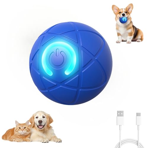 Smart Jumping Ball Toy for Dogs, Duraspin Dog Bouncing, Shaky Ball Toy USB Rechargeable Interactive Bouncing Toys for Puppy Toys (Blue) - color: Blue