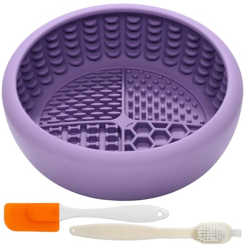 Dog Lick Bowl for Large Dogs, Lick Mat, Slow Feeder Lick Bowl with Brush and Scraper,Strong Suction, Freeze Licking Bowl for Anxiety Relief, Enrichment & Distraction, Dishwasher Safe 7.6 * 3.5 inch - color: Purple