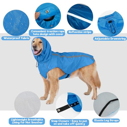 Dog Raincoat with Reflective Strip Hoodie, Waterproof Dog Raincoats, Adjustable Lightweight Hooded Poncho Dog Rain Jacket, Snowproof Windproof Clothes, Raincoats for Small Dogs - color: Blue, size: S