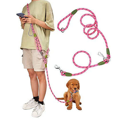 Hands Free Dog Leash Crossbody Dog Running Leash Handsfree Pet Rope for Hiking Training Heavy Duty Reflective Pet Walking Belt (Pink) - color: Pink