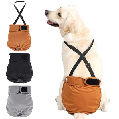 Avont 3 Pack Washable Female Dog Diaper with 1 Suspender, Reusable Girl Doggie Underwear Pants for Heat Cycle Period Incontinence Detachable Strap -Brown/Black/Grey S - size: S