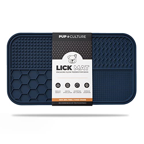 Pup Culture Dog Lick Mat for Dogs, Feeding Pad for Anxious Pets Plus 4 Different Puzzles for Mental Stimulation for Dogs - Supports Mental, Dental, and Digestive Health, Bite Resistant and Heavy Duty - color: Navy, size: 1 Pack