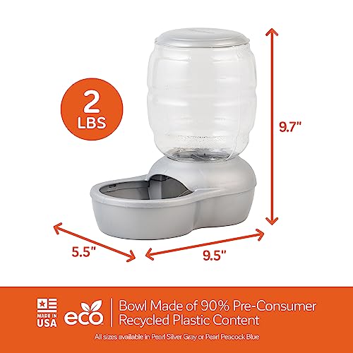 Petmate Replendish Feeder with Automatic Cat and Dog Feeder Grey, 2lb, Made in USA - color: Pearl Silver Grey, size: 2 LB