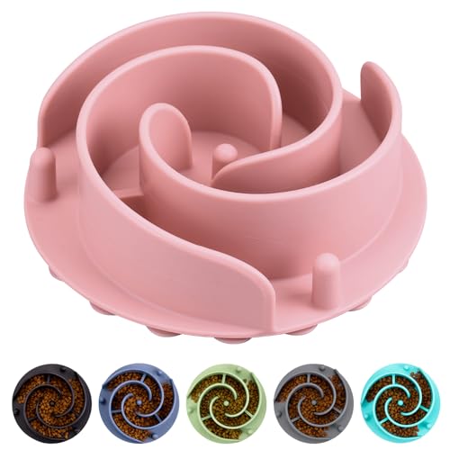Slow Feeder Dog Bowls Insert, Bestalk Soft Silicone Slow Eating Feeder Insert with Suction Cups for Small, Medium and Large Dogs, Fit into Basic and Elevated Dog Bowls, Pink - color: Pink, size: L