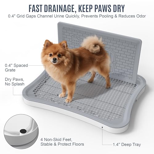 Pee Pad Holder for Dogs and Puppies, Dog Potty for Small Dogs, Dog Litter Box Indoor, Puppy Potty Training Tray with Splash Wall & Center Post, 20.1"×15.4"