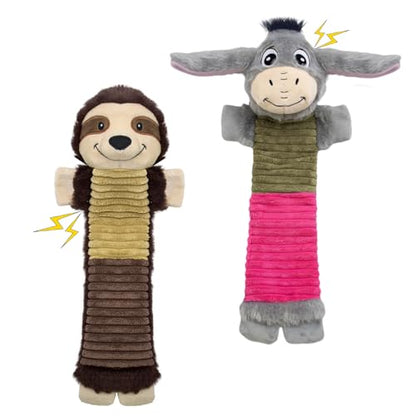 No Stuffing 2 Pack Dog Squeaky Toys,Dog Chew with Crinkle and Squeaker, Cute Animal Plush to Keep Them Busy, Suitable for Large to Small Breeds - color: Grey,coffee