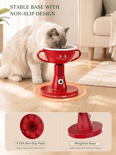 Adjustable Cat Bowls - 7-Level (4.7"-8.2") Raised Cat Food Bowls 60°Tilted Pet Water Bowl for Large Small Cats Dogs, Anti-Vomiting Spine Protection, Non-Slip Stand Dishwasher Safe, Red - color: Red