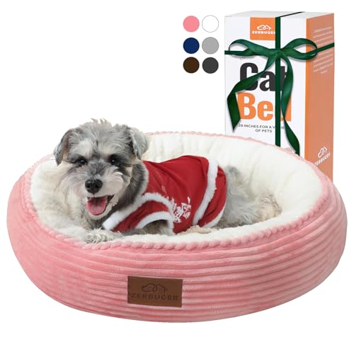 Zerbuger 23in Pink Round Cat Dog Bed for Large Medium Small Dogs Cats, Machine Washable Sleeping Sofa, Non-Slip Bottom Breathable Soft Calming Pet Cuddler for Indoor/Outdoor/Car/Cage - color: Pink, size: Medium