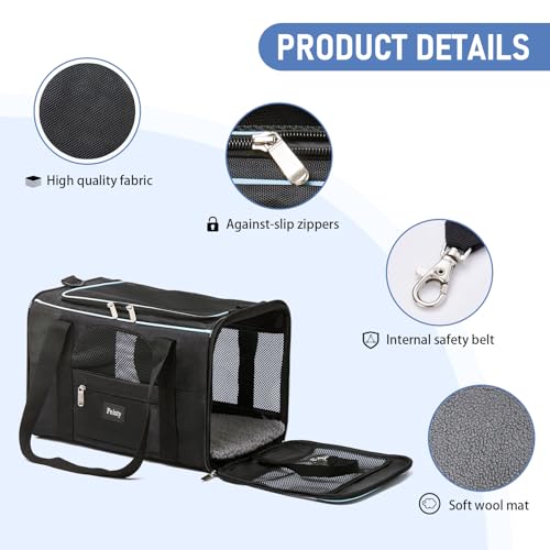 Pet Carrier for Cats,Small Dogs Under 15 Lbs(17x11x11 Inches),Delta/American/United Airline Approved Carriers, Cats Soft-Sided Carriers,Pet Travel Carrier Bag with Two Storage Pockets-Black