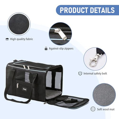 Pet Carrier for Cats,Small Dogs Under 15 Lbs(17x11x11 Inches),Delta/American/United Airline Approved Carriers, Cats Soft-Sided Carriers,Pet Travel Carrier Bag with Two Storage Pockets-Black