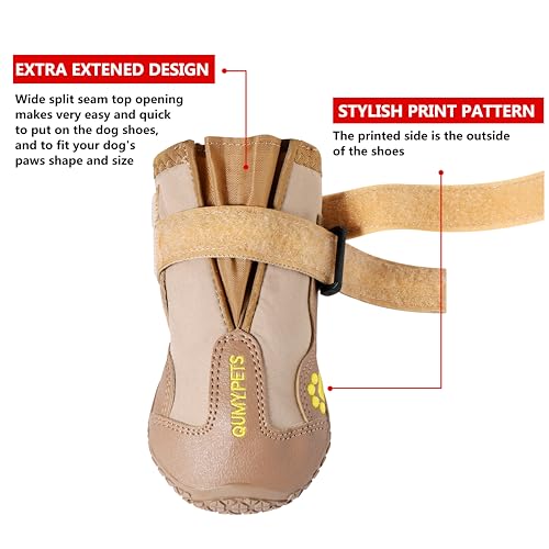 QUMY Dog Shoes for Large Dogs, Medium Dog Boots & Paw Protectors for Winter Snowy Day, Summer Hot Pavement, Water-Resistant in Rainy Weather, Outdoor Walking, Indoor Hardfloors Skid-Resistant Sole - size: Size 7: 2.8''x3.2"(W*L) (Pack of 4)