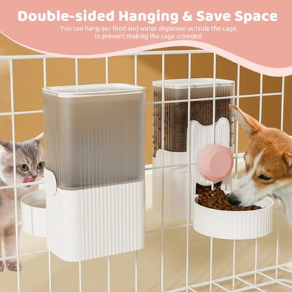 Hanging Cage Automatic Small Pet Food Bowl Water Bottle Dispenser, 1L Auto Gravity Pet Feeder and Waterer Set Kennel Feeding Station Crate Feeder Dish for Rabbit Puppy Cats Ferret (Pink) - color: Pink
