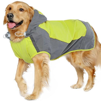 IECOii Hooded Dog Raincoat,Reflective Large Dog Rain Poncho,Ensure Safety in Low - Light Conditions, Adjustable Fit with Magic Sticker,Lightweight Waterproof Pet Rain Coat,Green,XXL - color: Green, size: 2X-Large