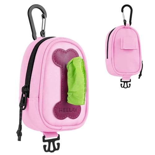 Dog Poop Bag Holder for Various Leashes,Hands Free Dog Bags Holder with Hook loop/Carabiner Clip,Bags Rolls Holder-Large Capacity,Dogs Walking,EXCLUDED - color: Pink
