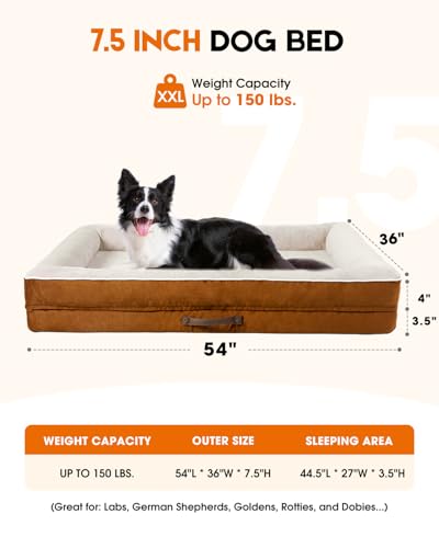 Upvilla XXL Orthopedic Dog Bed, Four-Sided Cushioned Egg-Shaped Foam Dog Sofa, Waterproof Removable Cover, Pet Sofa Bed with Non-Slip Base, Giant Dog Bed,Brown - color: Brown, size: 54"l X 36"w X 7.5"th