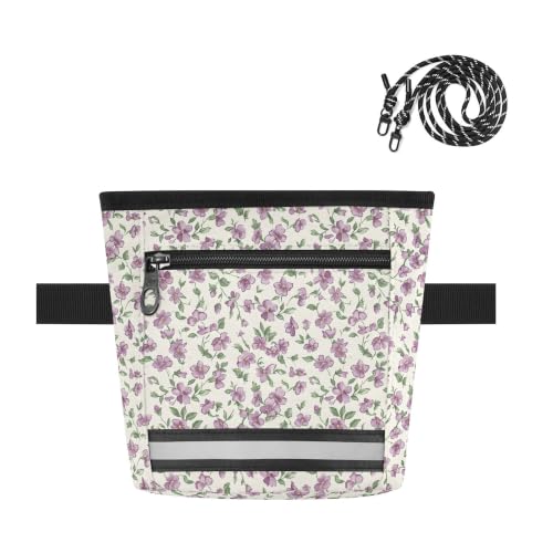 Flower Water-Resistant Dog Treat Pouch, 3 Ways to Wear Treat Bag with Magnetic Closure & Reflective Strip, Hands-Free for Pet Training, Walking