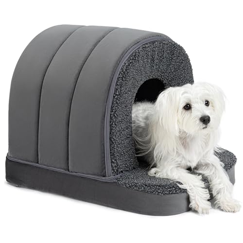 PELZIN Orthopedic Dog Bed House - Indoor Dog Tent with Washable Removable Cover - Pet Bed with Cover Cave - Nonskid Bottom, Ideal for Small Breeds & Fits 24-Inch Crate - 23"x16", Charcoal - size: 23"L x 16"W x 17"Th