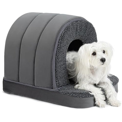 PELZIN Orthopedic Dog Bed House - Indoor Dog Tent with Washable Removable Cover - Pet Bed with Cover Cave - Nonskid Bottom, Ideal for Small Breeds & Fits 24-Inch Crate - 23"x16", Charcoal - size: 23"L x 16"W x 17"Th