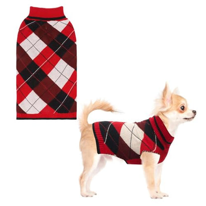 KOOLTAIL Dog Sweater Pet Knitted Clothes-Classic Plaid Pullover Turtleneck Red Fleece Dog Christmas Sweaters with Leash Hole, Thick Warm Dog Winter Clothes for Small Medium Large Dogs Cats Puppy, S - color: Red2, size: Small