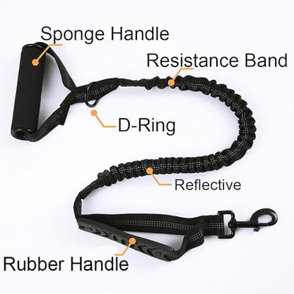 Bungee Double Handle Dog Leash Shock Absorbing Lead Traffic Control, Green | Two Handles, Reflective, Shock Absorption, 4FT to 5FT Elastic Length, For Small Medium Large Dogs, No Adjustable - color: Green